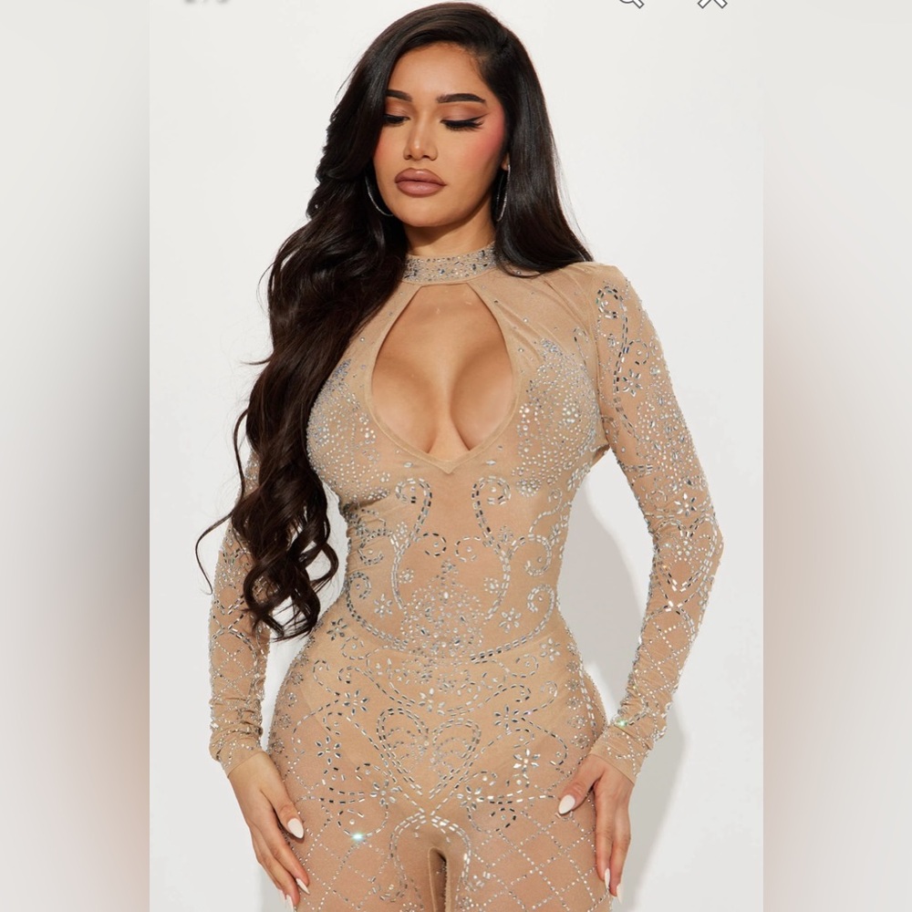 Birthday Bliss Embellished Jumpsuit - Nude
